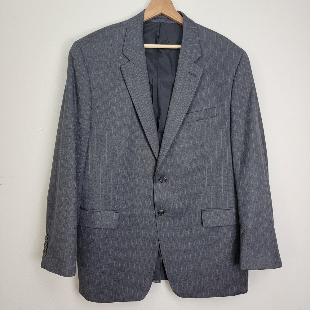 Lauren Ralph Lauren Blazer Sports Coat Mens 46R Gray Stripe 100% Wool Two-Button